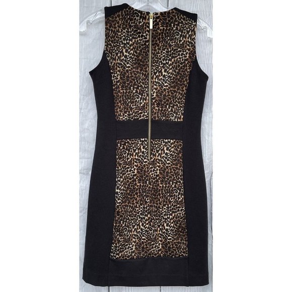 Michael Kors Womens Size 2 Gold Zip Back Sleeveless Cheetah & Black Sheath Dress - Picture 6 of 12
